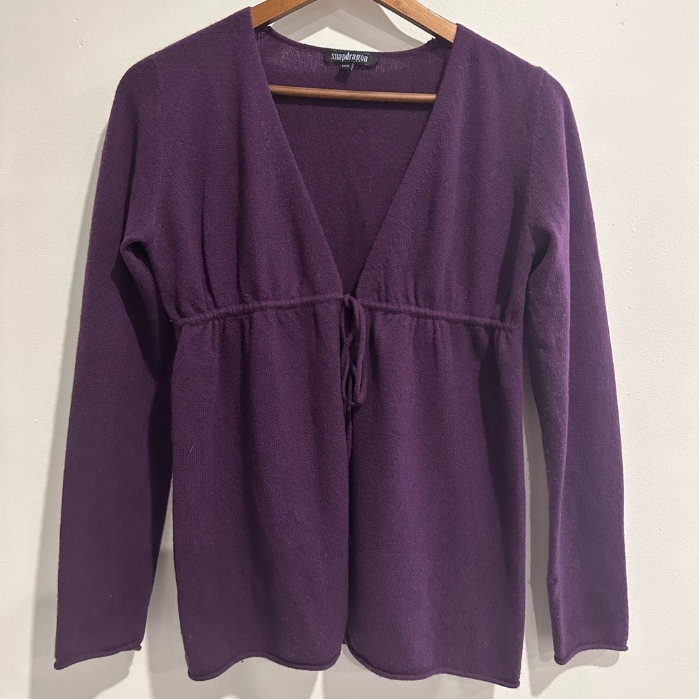 SNAPDRAGON DESIGNS 100% Cashmere Purple Front Tie‎ Cardigan Size M
